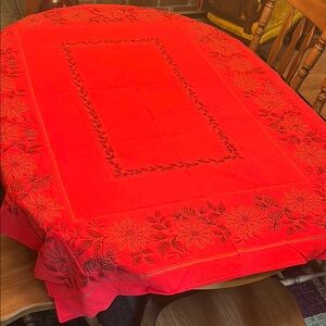 Beautiful rich red 60” x 49” Christmas Poinsettia tablecloth